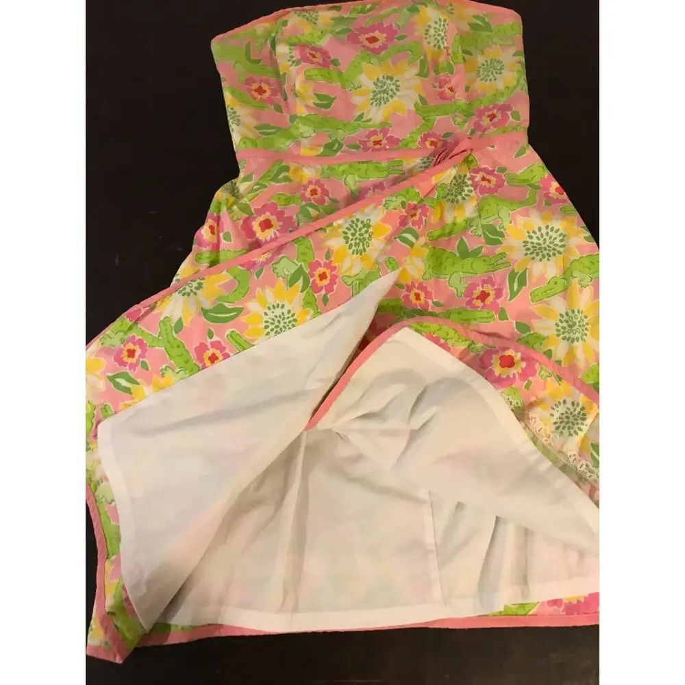 Vintage Lilly Pulitzer White Label Strapless Alligator Floral Dress Size 4 - Picture 6 of 11